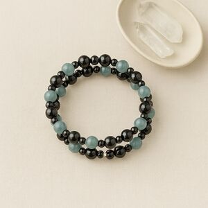 Green quartz and hematite memory wire wrap bracelet